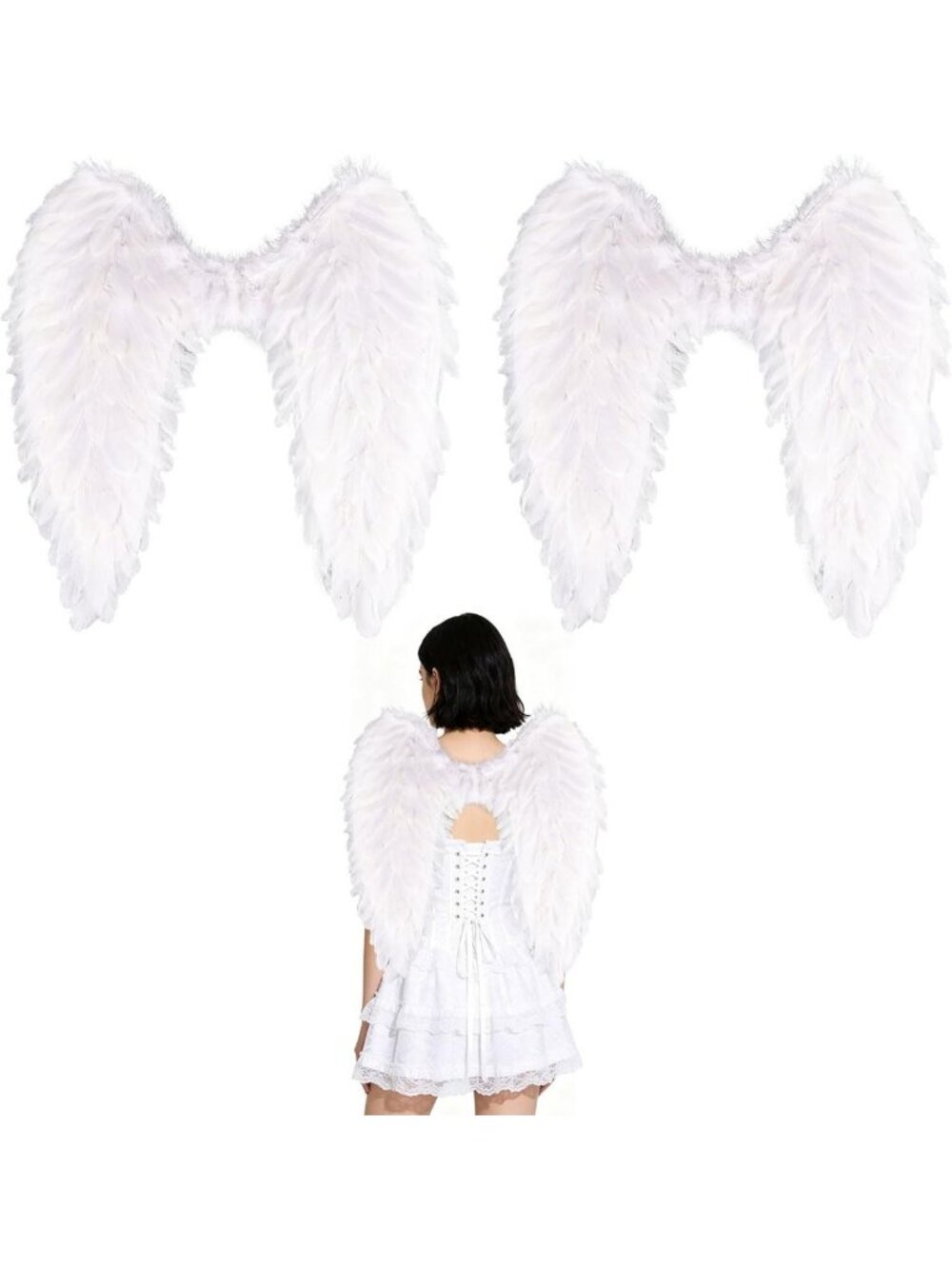 2pcs Real Feather Angel Wings Costume with Adjustable Straps for Adults